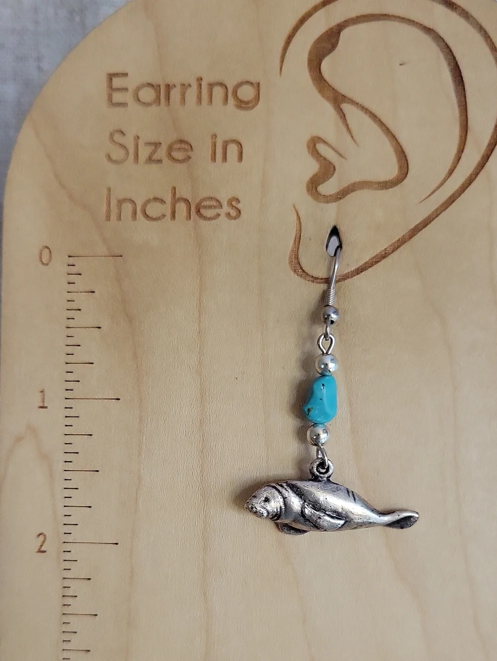 Vintage Manatee Dangle Earrings with Turquoise Howlite Beads